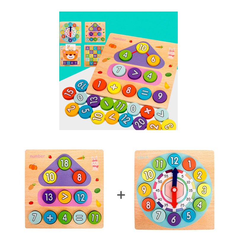 Joc lemn Ceas Time and Numbers 2 in 1 cu cartonase